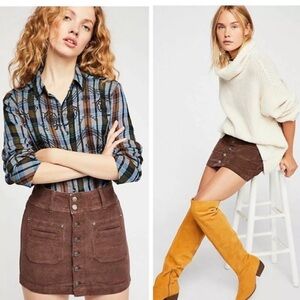 We The Free Free People Joanie Cord Mini Skirt Chocolate Brown Corduroy Size 25
